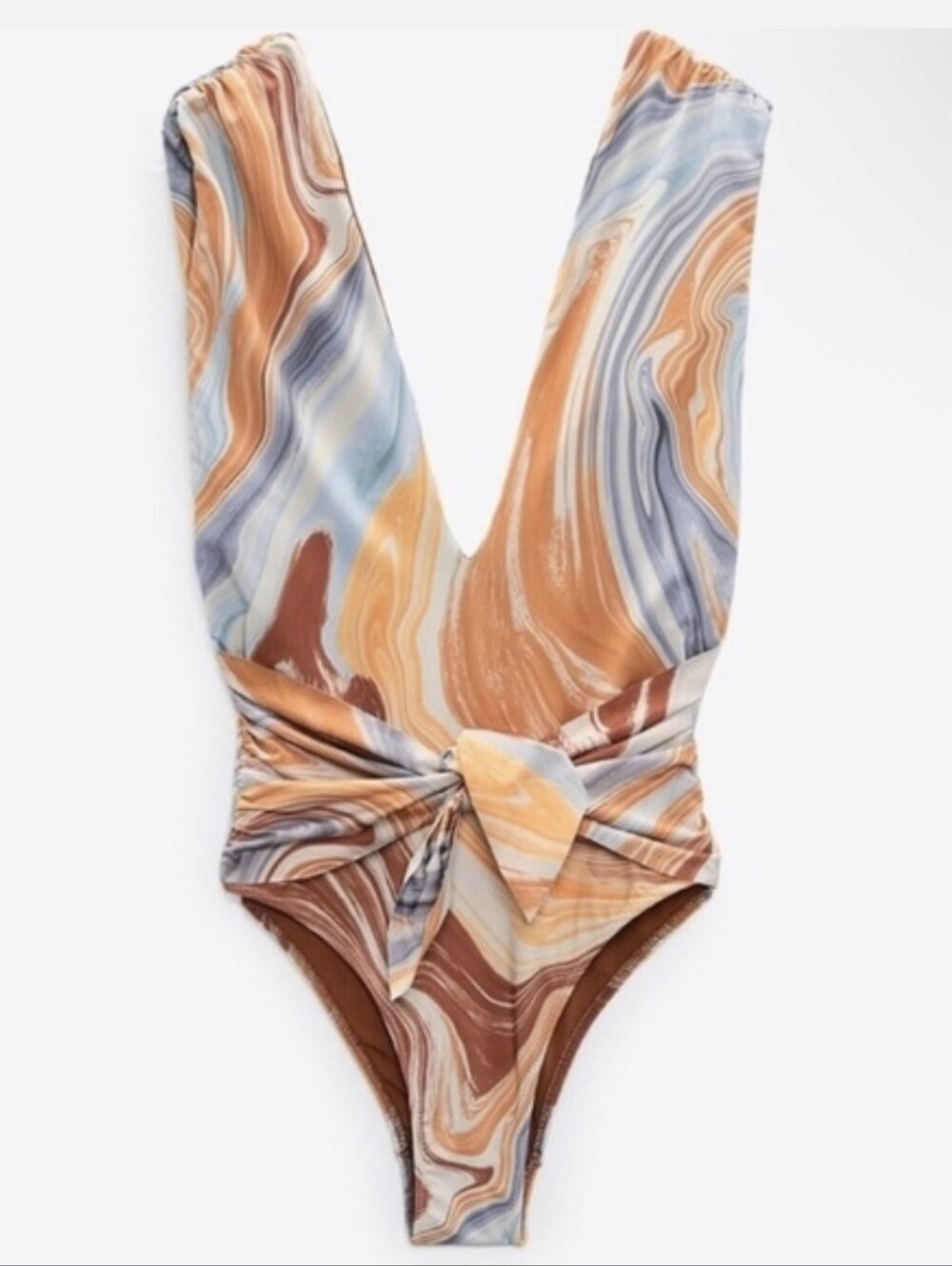 Zara Swim | Plunged Marble One-Piece  Maillot- Size M Retro Hippie Resort Color